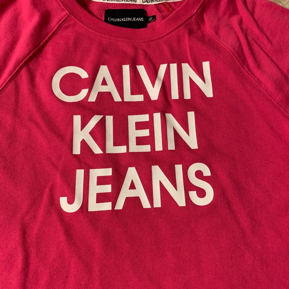 Calvin Klein Jeans Womens Pink Terry Logo Crop Top